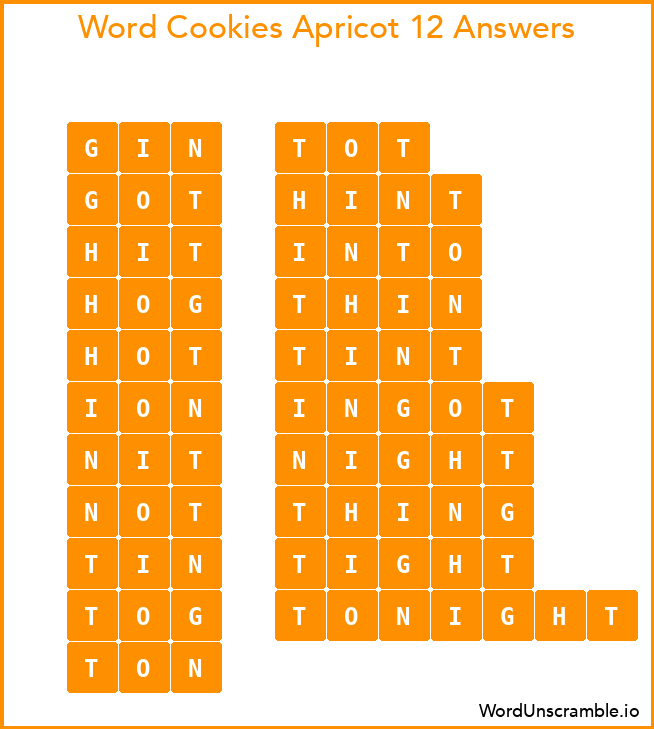 Word Cookies Apricot 12 Answers