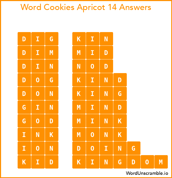 Word Cookies Apricot 14 Answers