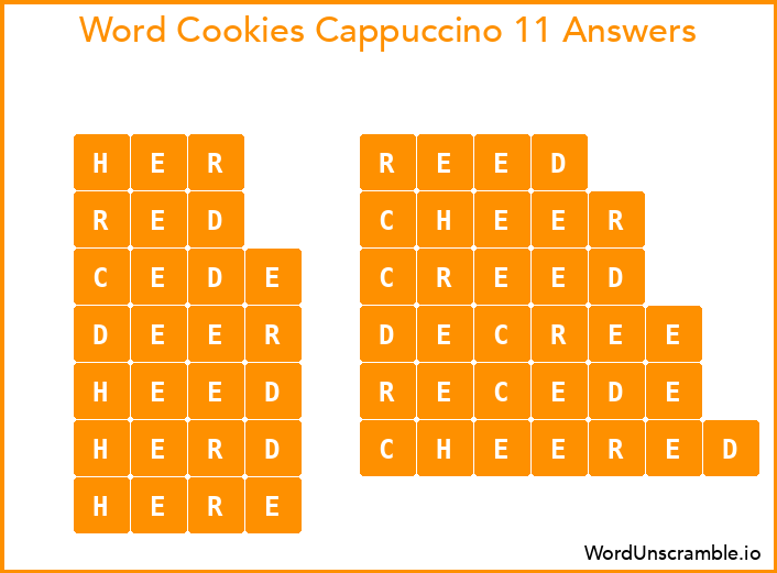 Word Cookies Cappuccino 11 Answers