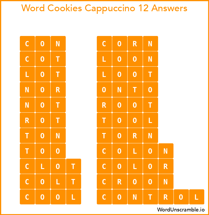 Word Cookies Cappuccino 12 Answers