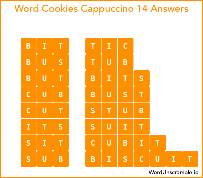Word Cookies Cappuccino 14 Answers