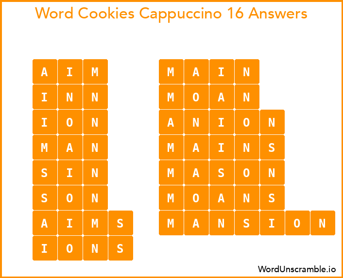 Word Cookies Cappuccino 16 Answers