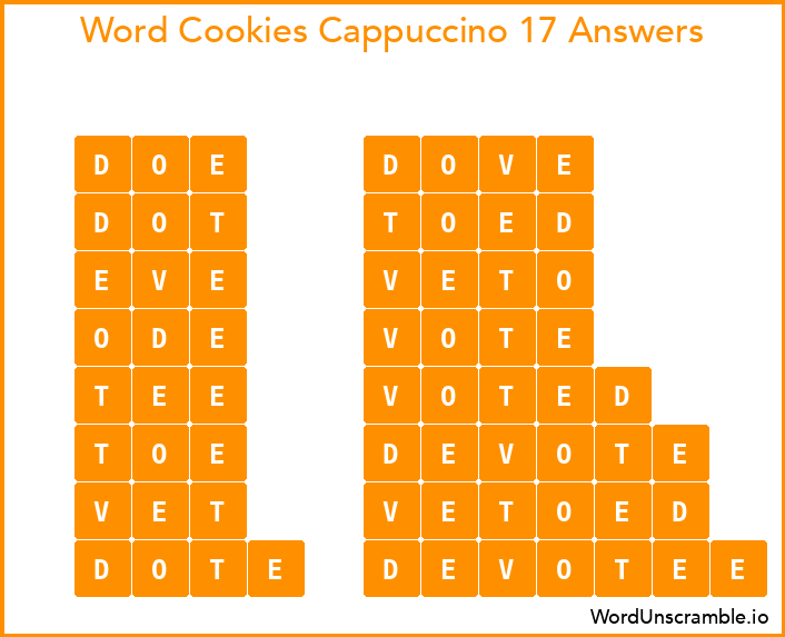 Word Cookies Cappuccino 17 Answers