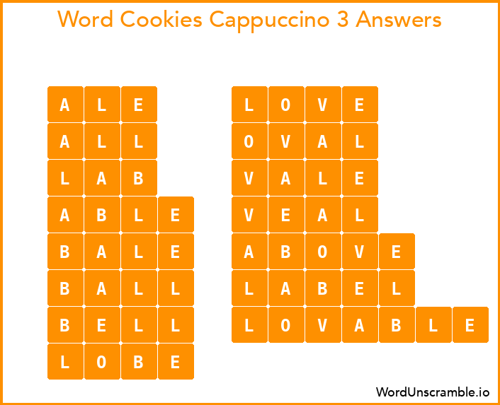Word Cookies Cappuccino 3 Answers