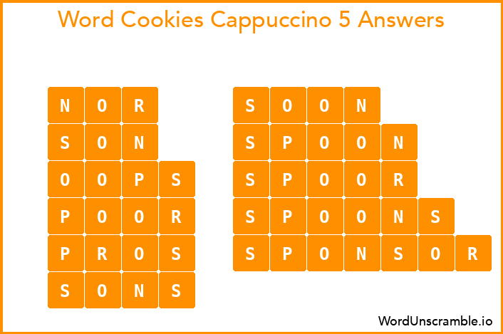 Word Cookies Cappuccino 5 Answers