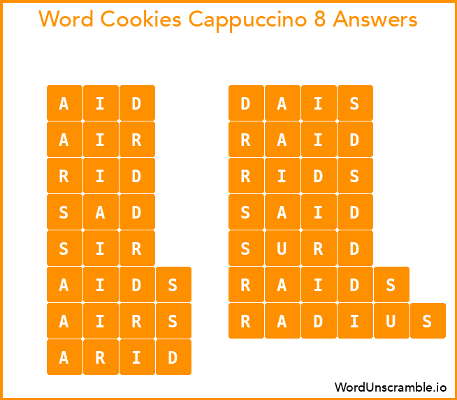 Word Cookies Cappuccino 8 Answers