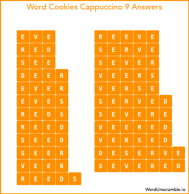 Word Cookies Cappuccino 9 Answers