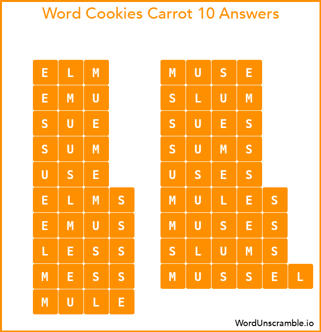 Word Cookies Carrot 10 Answers