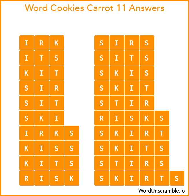 Word Cookies Carrot 11 Answers