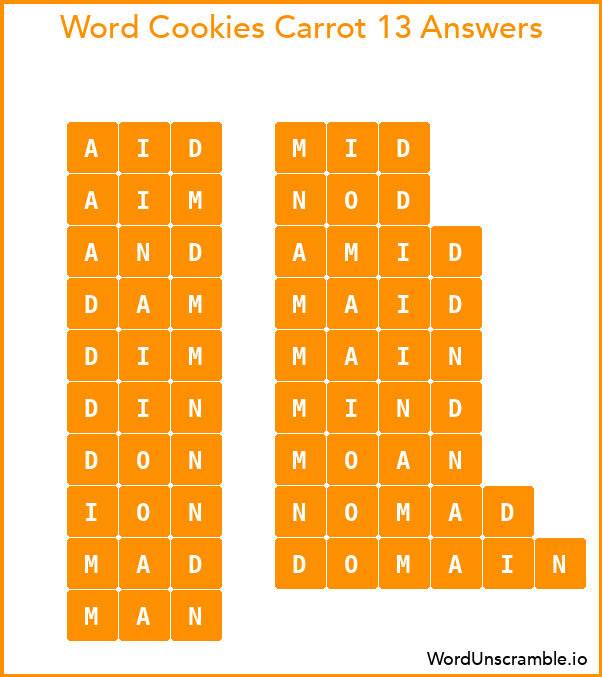 Word Cookies Carrot 13 Answers