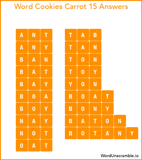 Word Cookies Carrot 15 Answers
