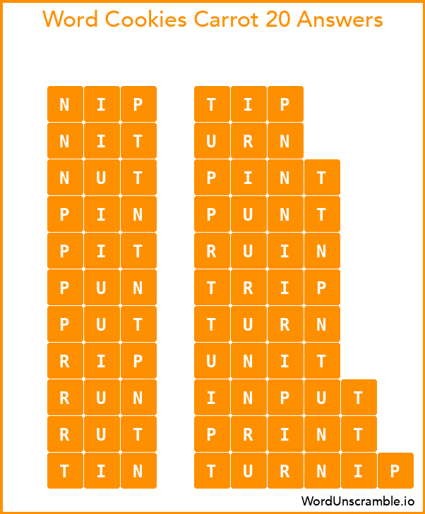 Word Cookies Carrot 20 Answers