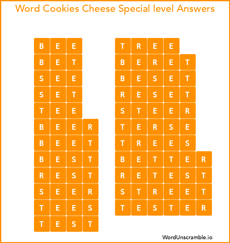 Word Cookies Cheese Special level Answers