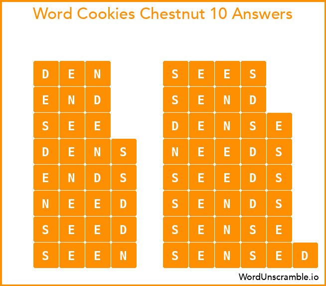 Word Cookies Chestnut 10 Answers