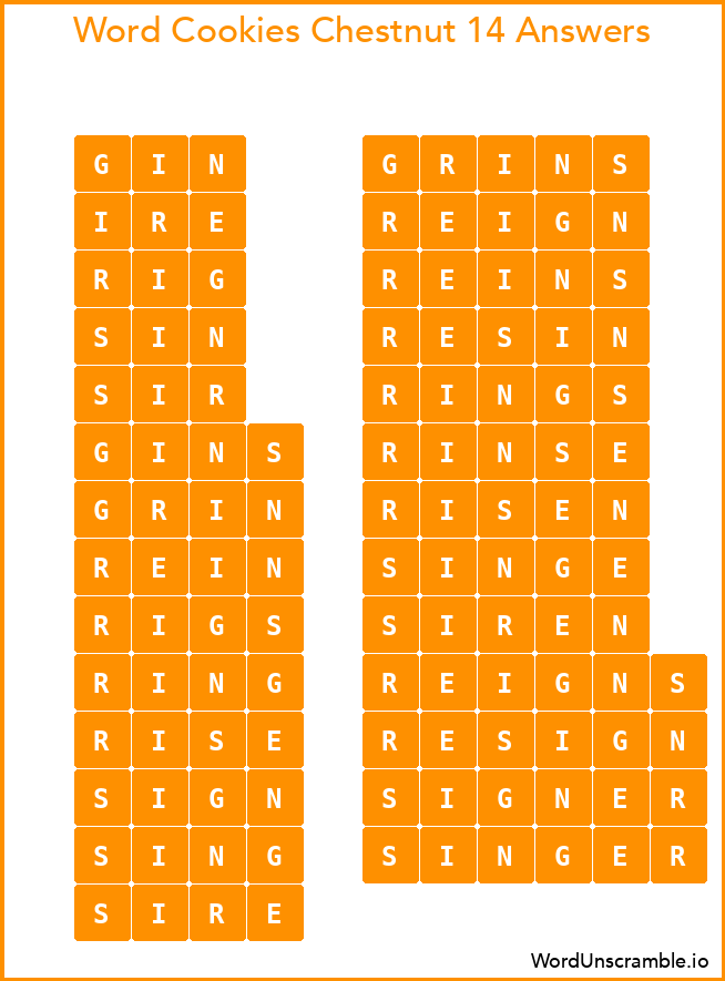 Word Cookies Chestnut 14 Answers