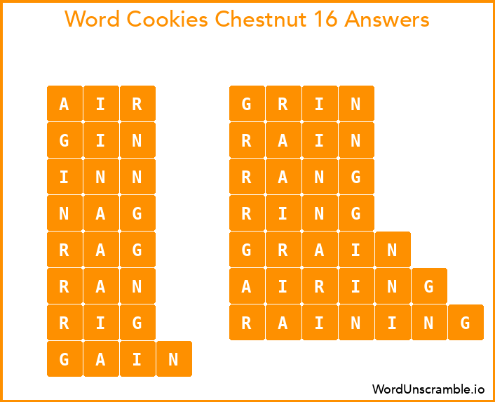 Word Cookies Chestnut 16 Answers