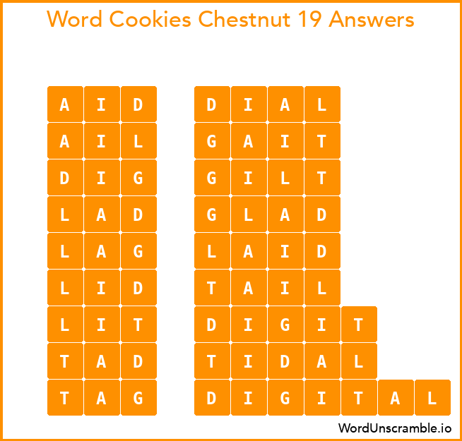 Word Cookies Chestnut 19 Answers
