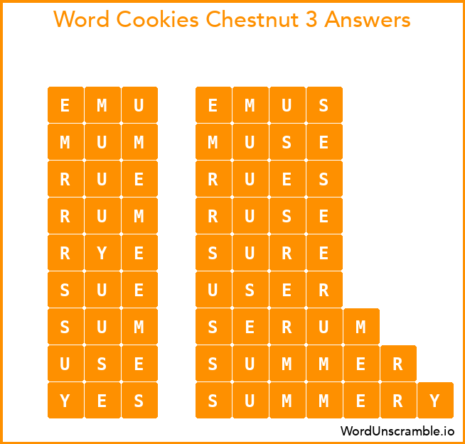 Word Cookies Chestnut 3 Answers