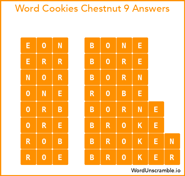 Word Cookies Chestnut 9 Answers