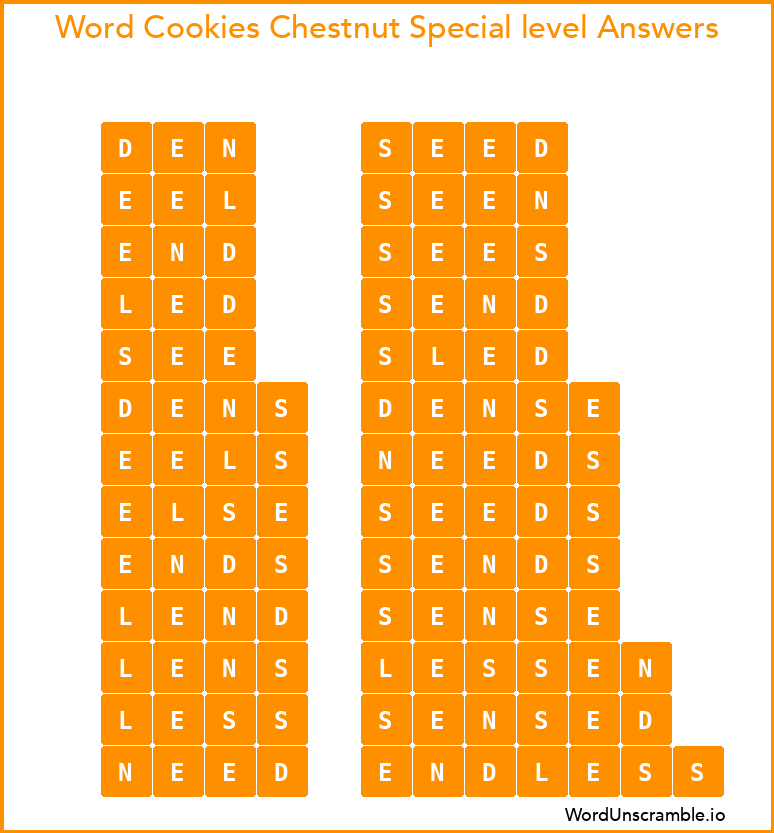 Word Cookies Chestnut Special level Answers