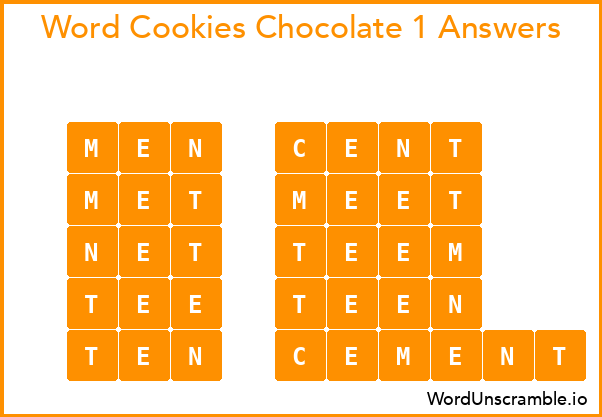 Word Cookies Chocolate 1 Answers