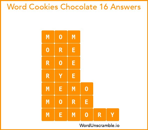 Word Cookies Chocolate 16 Answers