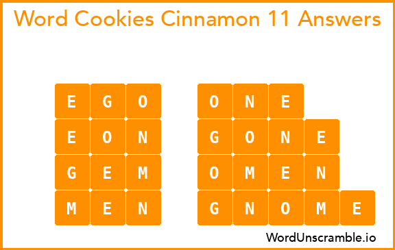Word Cookies Cinnamon 11 Answers