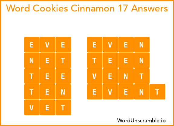 Word Cookies Cinnamon 17 Answers