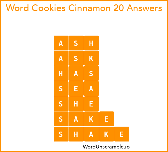 Word Cookies Cinnamon 20 Answers