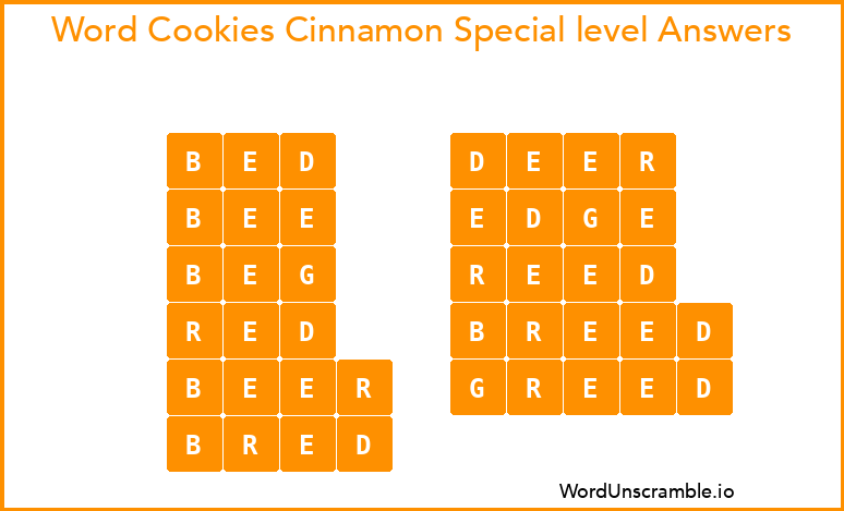 Word Cookies Cinnamon Special level Answers