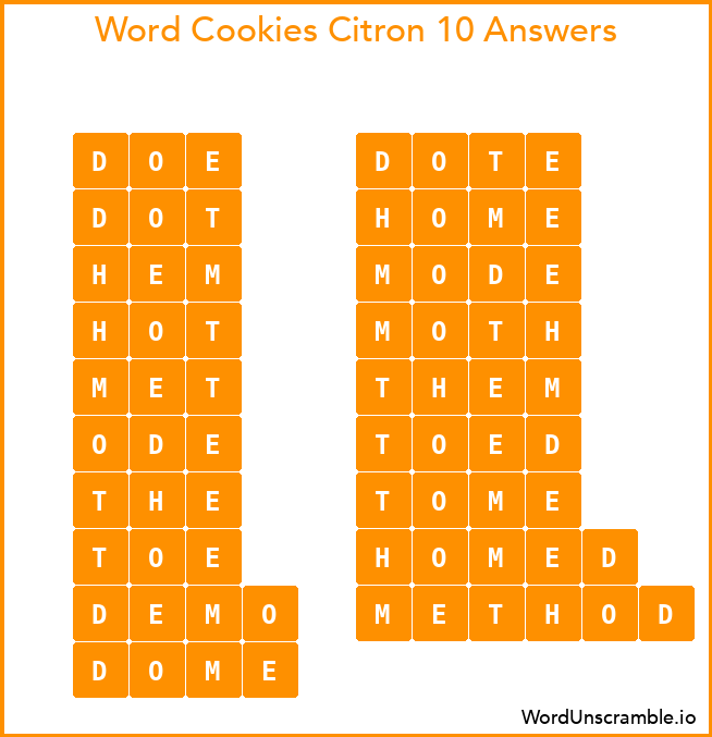 Word Cookies Citron 10 Answers