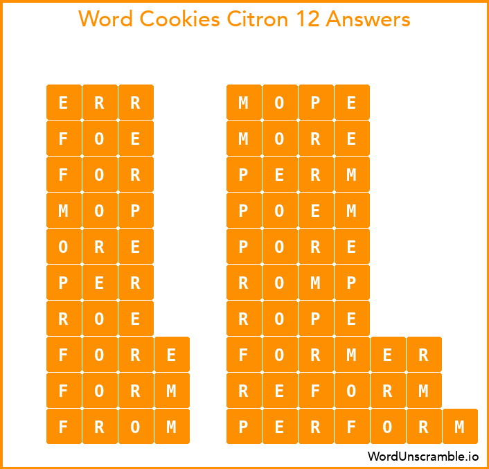 Word Cookies Citron 12 Answers