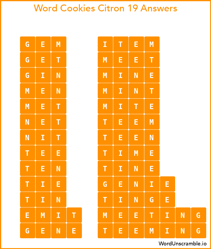 Word Cookies Citron 19 Answers