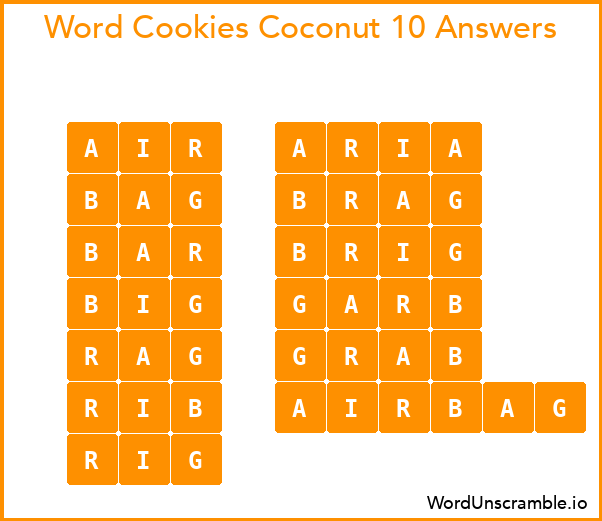Word Cookies Coconut 10 Answers