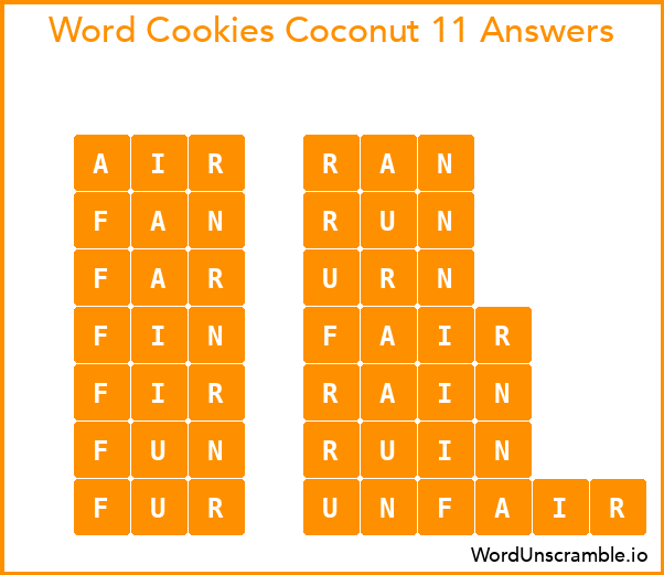 Word Cookies Coconut 11 Answers