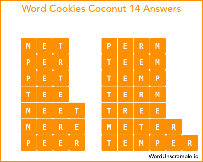 Word Cookies Coconut 14 Answers