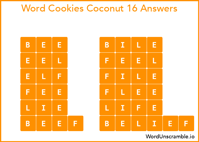 Word Cookies Coconut 16 Answers