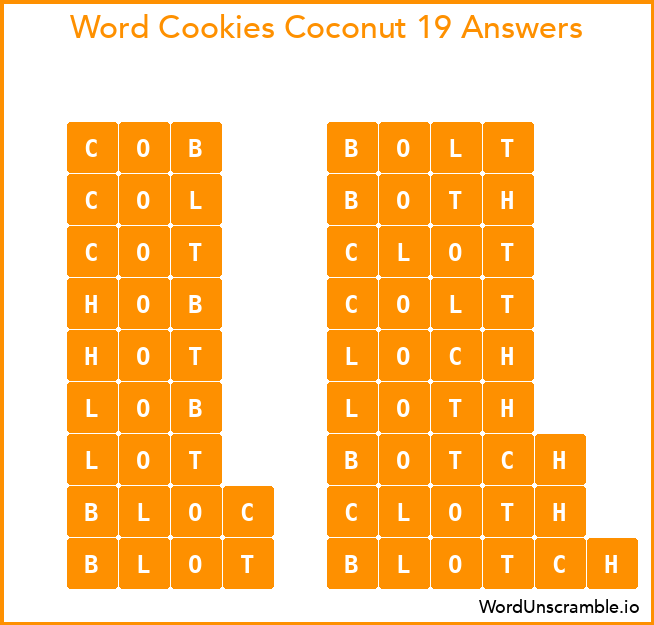 Word Cookies Coconut 19 Answers