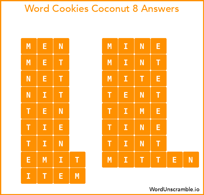 Word Cookies Coconut 8 Answers