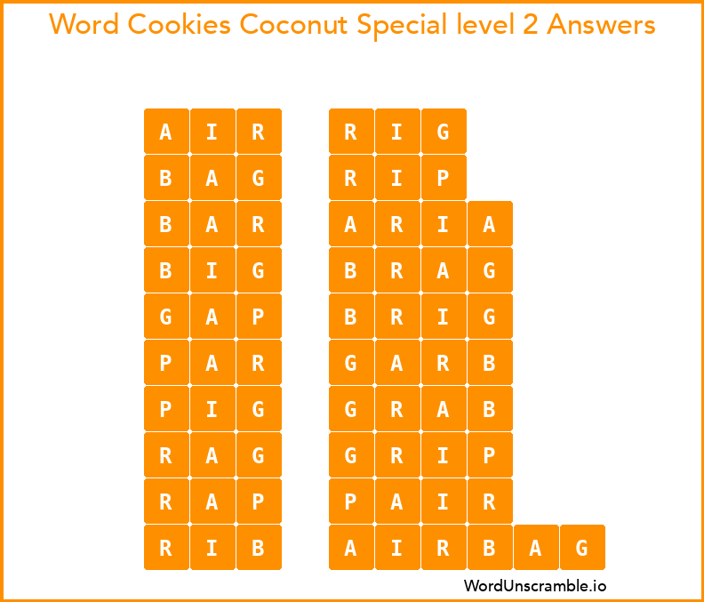 Word Cookies Coconut Special level 2 Answers