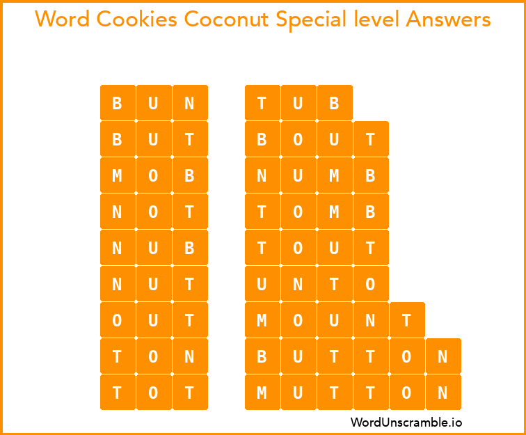 Word Cookies Coconut Special level Answers