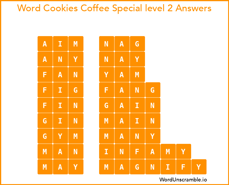 Word Cookies Coffee Special level 2 Answers