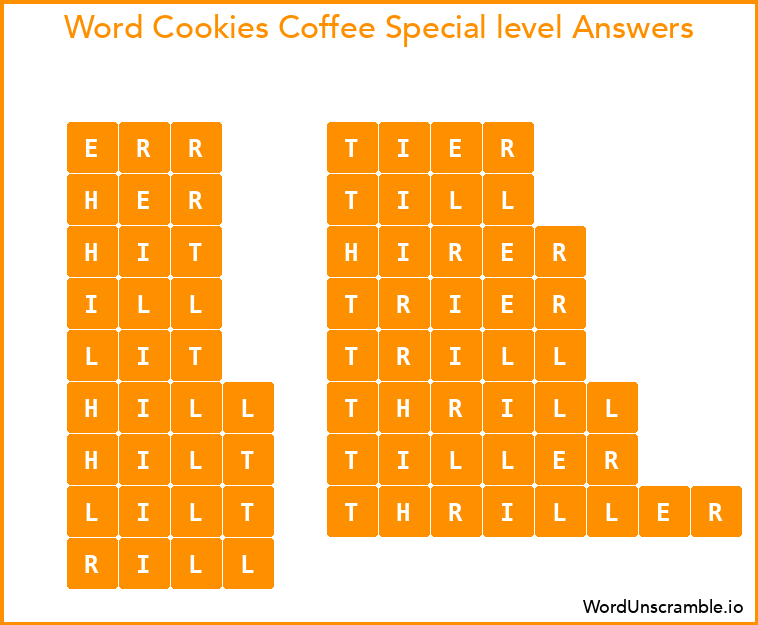 Word Cookies Coffee Special level Answers