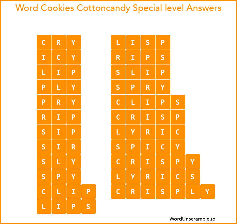 Word Cookies Cottoncandy Special level Answers