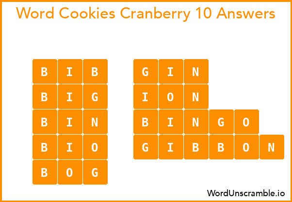 Word Cookies Cranberry 10 Answers