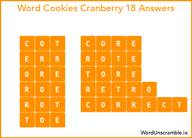 Word Cookies Cranberry 18 Answers
