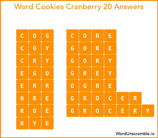 Word Cookies Cranberry 20 Answers