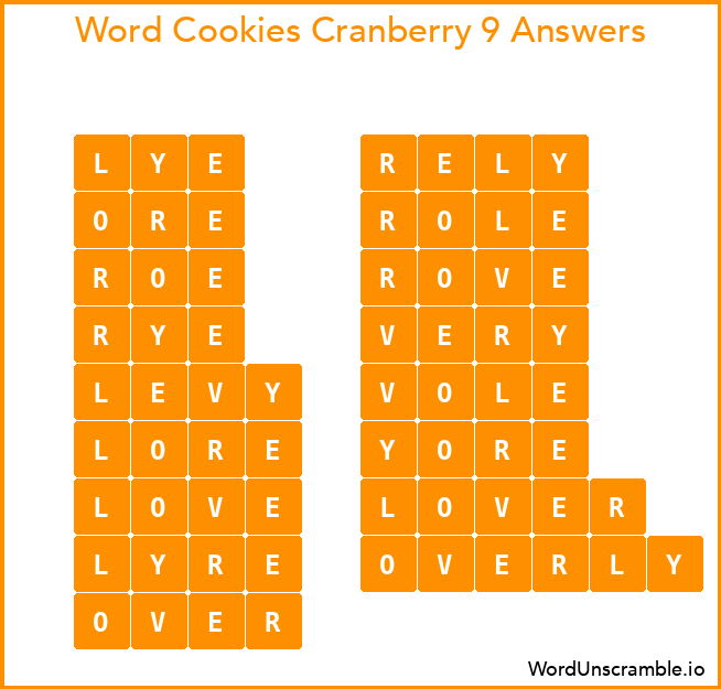 Word Cookies Cranberry 9 Answers