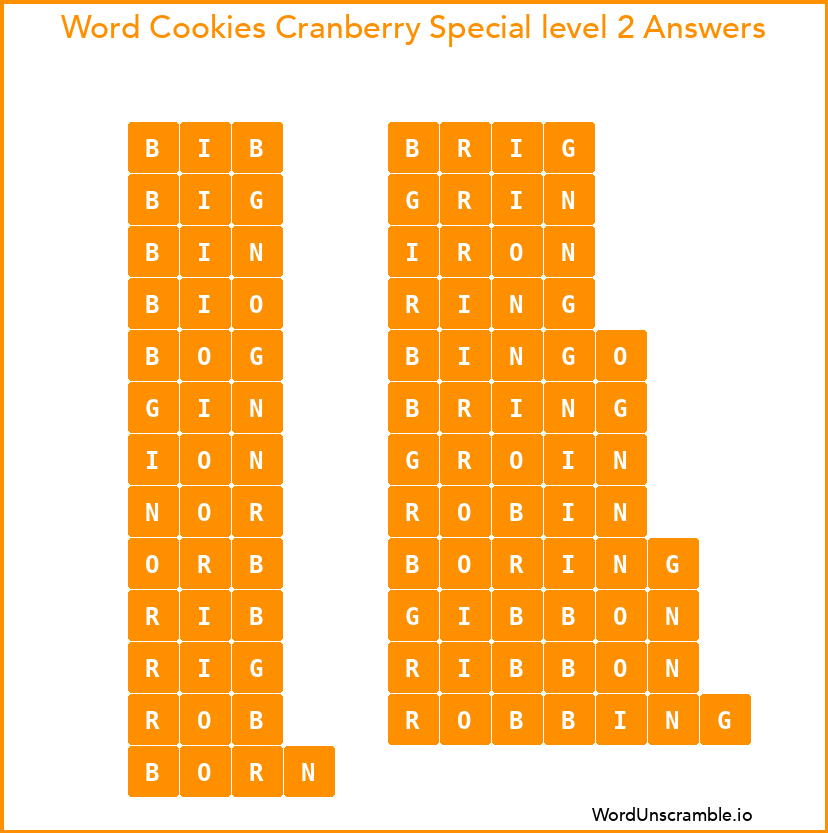 Word Cookies Cranberry Special level 2 Answers