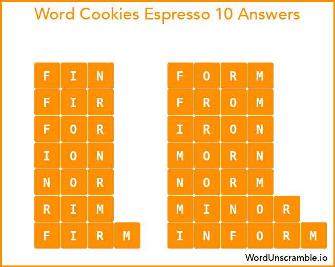 Word Cookies Espresso 10 Answers